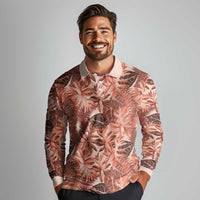 Hawaii Red Brown Tropical Leaves Long Sleeve Polo Shirt LT01 - Polynesian Pride