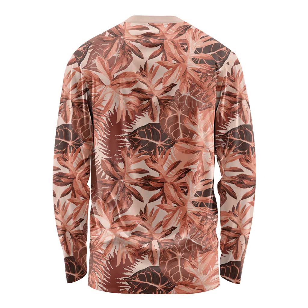 Hawaii Red Brown Tropical Leaves Long Sleeve Shirt LT01 - Polynesian Pride