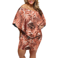 Hawaii Red Brown Tropical Leaves Off Shoulder Short Dress - Polynesian Pride