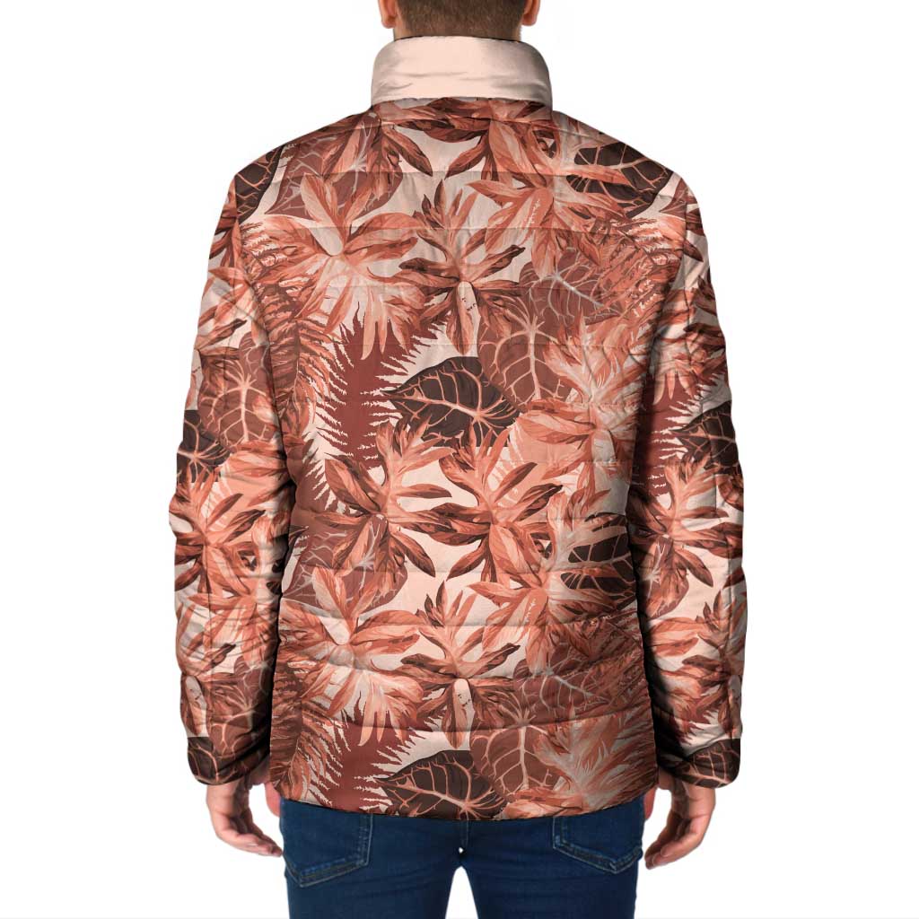Hawaii Red Brown Tropical Leaves Padded Jacket - Polynesian Pride