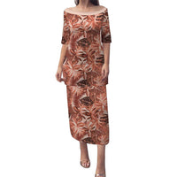 Hawaii Red Brown Tropical Leaves Puletasi - Polynesian Pride