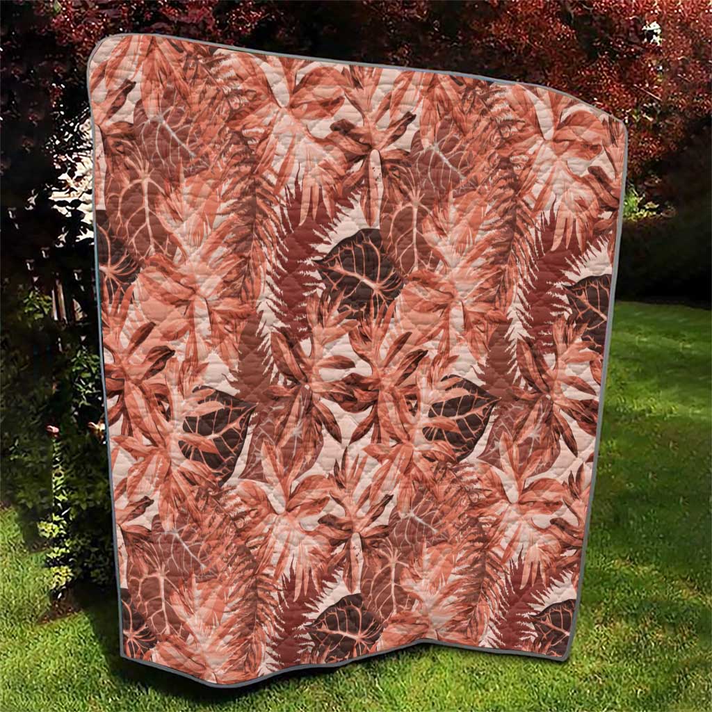 Hawaii Red Brown Tropical Leaves Quilt - Polynesian Pride