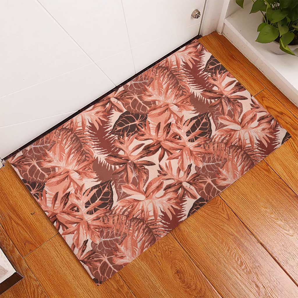 Hawaii Red Brown Tropical Leaves Rubber Doormat LT01 - Polynesian Pride