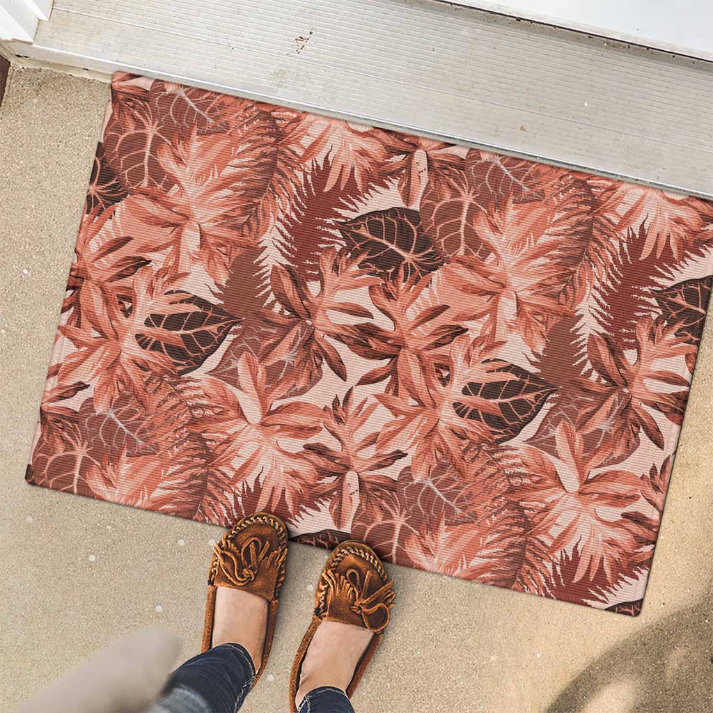 Hawaii Red Brown Tropical Leaves Rubber Doormat LT01 - Polynesian Pride