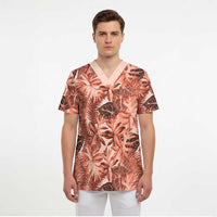 Hawaii Red Brown Tropical Leaves Scrub Top - Polynesian Pride