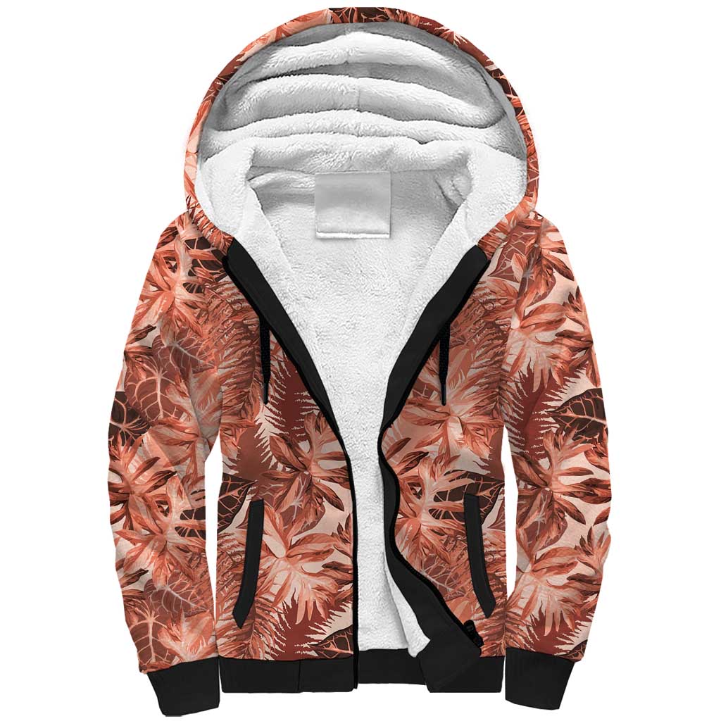 Hawaii Red Brown Tropical Leaves Sherpa Hoodie LT01 Unisex Brown - Polynesian Pride