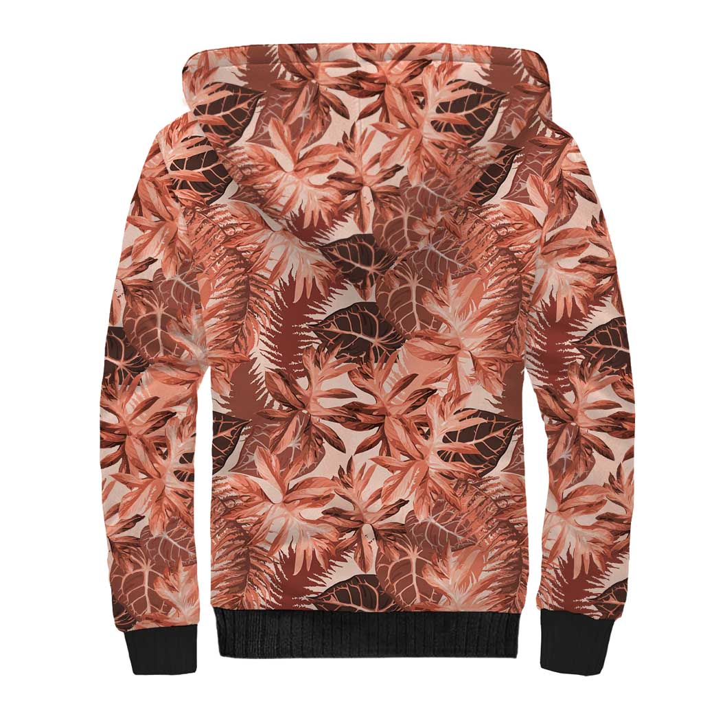 Hawaii Red Brown Tropical Leaves Sherpa Hoodie LT01 - Polynesian Pride