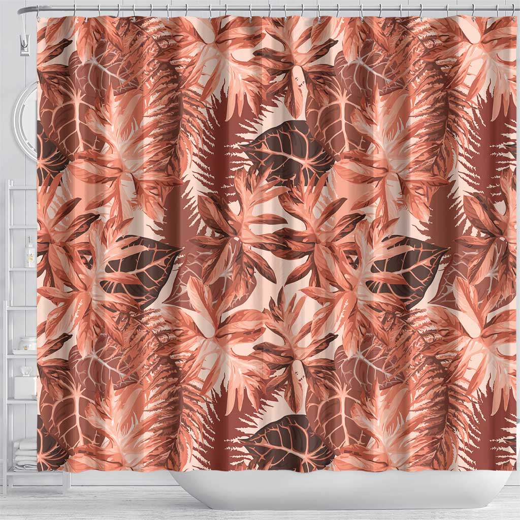 Hawaii Red Brown Tropical Leaves Shower Curtain - Polynesian Pride