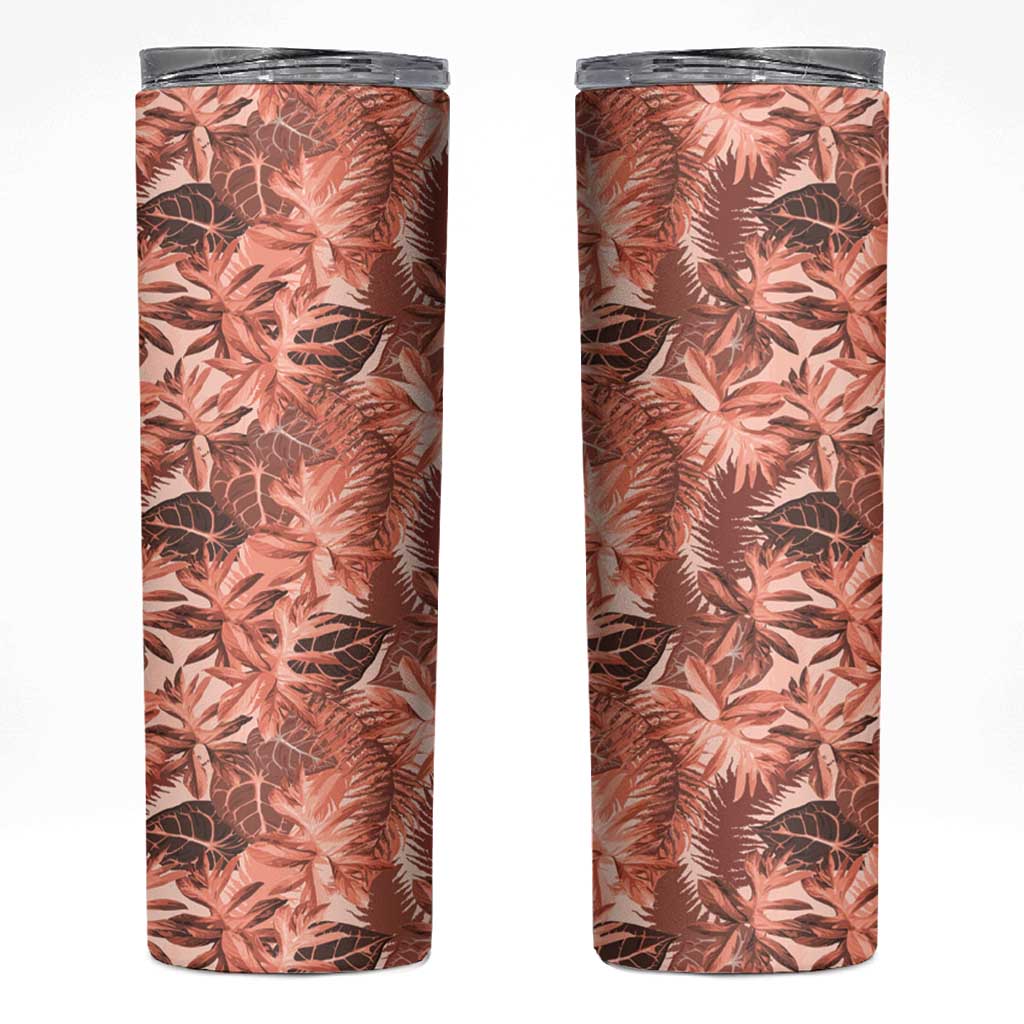 Hawaii Red Brown Tropical Leaves Skinny Tumbler - Polynesian Pride