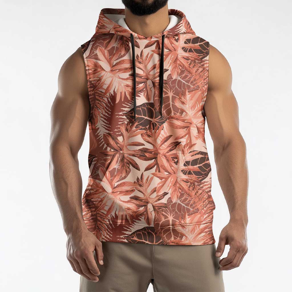 Hawaii Red Brown Tropical Leaves Sleeveless Hoodie - Polynesian Pride