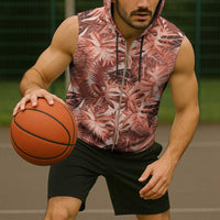 Hawaii Red Brown Tropical Leaves Sleeveless Zip Hoodie - Polynesian Pride