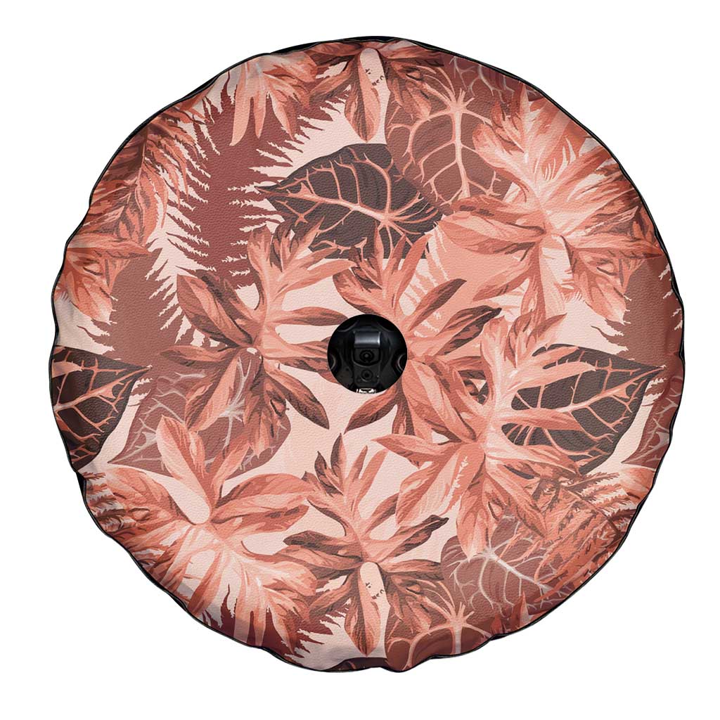 Hawaii Red Brown Tropical Leaves Spare Tire Cover - Polynesian Pride