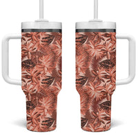 Hawaii Red Brown Tropical Leaves Tumbler With Handle - Polynesian Pride
