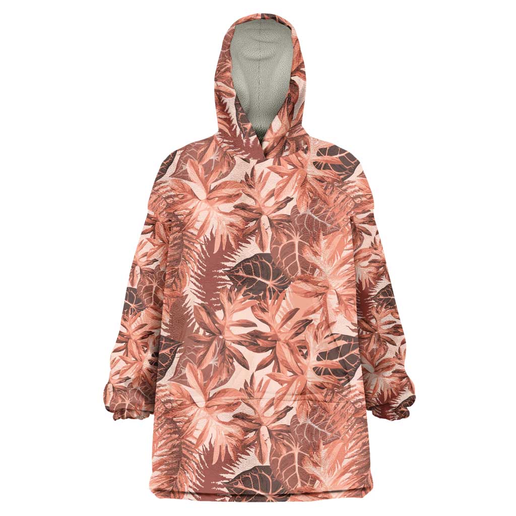 Hawaii Red Brown Tropical Leaves Wearable Blanket Hoodie LT01 One Size Brown - Polynesian Pride