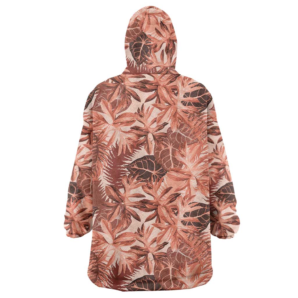 Hawaii Red Brown Tropical Leaves Wearable Blanket Hoodie LT01 - Polynesian Pride