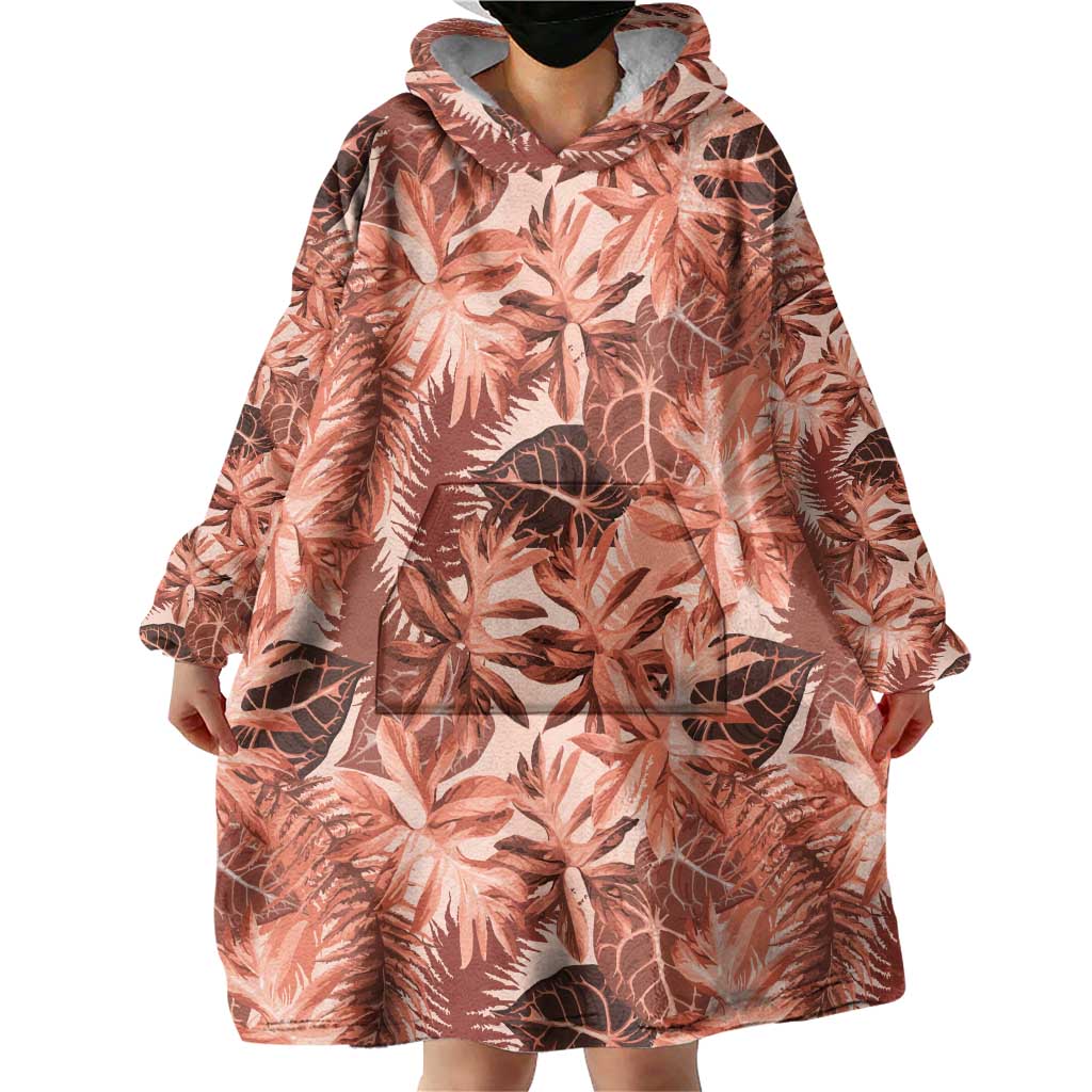 Hawaii Red Brown Tropical Leaves Wearable Blanket Hoodie LT01 - Polynesian Pride