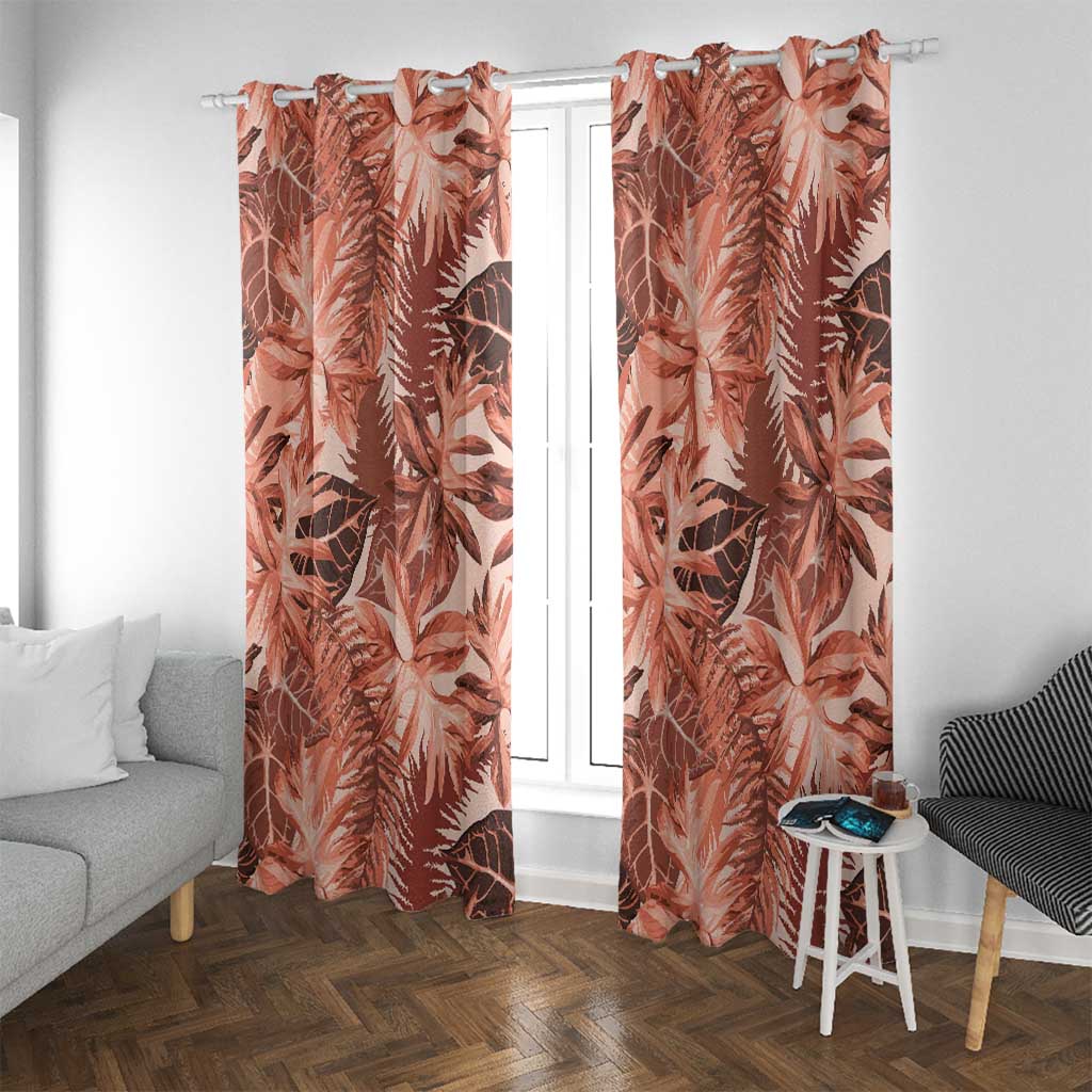 Hawaii Red Brown Tropical Leaves Window Curtain - Polynesian Pride