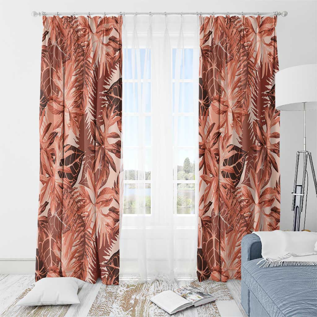 Hawaii Red Brown Tropical Leaves Window Curtain - Polynesian Pride