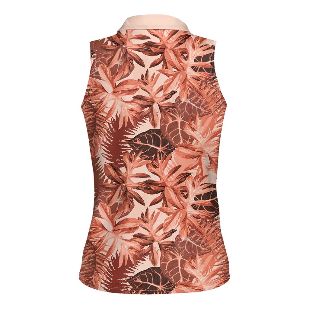 Hawaii Red Brown Tropical Leaves Women Sleeveless Polo Shirt LT01 - Polynesian Pride