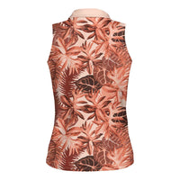 Hawaii Red Brown Tropical Leaves Women Sleeveless Polo Shirt LT01 - Polynesian Pride