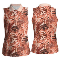 Hawaii Red Brown Tropical Leaves Women Sleeveless Polo Shirt LT01 - Polynesian Pride