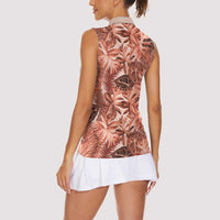 Hawaii Red Brown Tropical Leaves Women Sleeveless Polo Shirt LT01 - Polynesian Pride