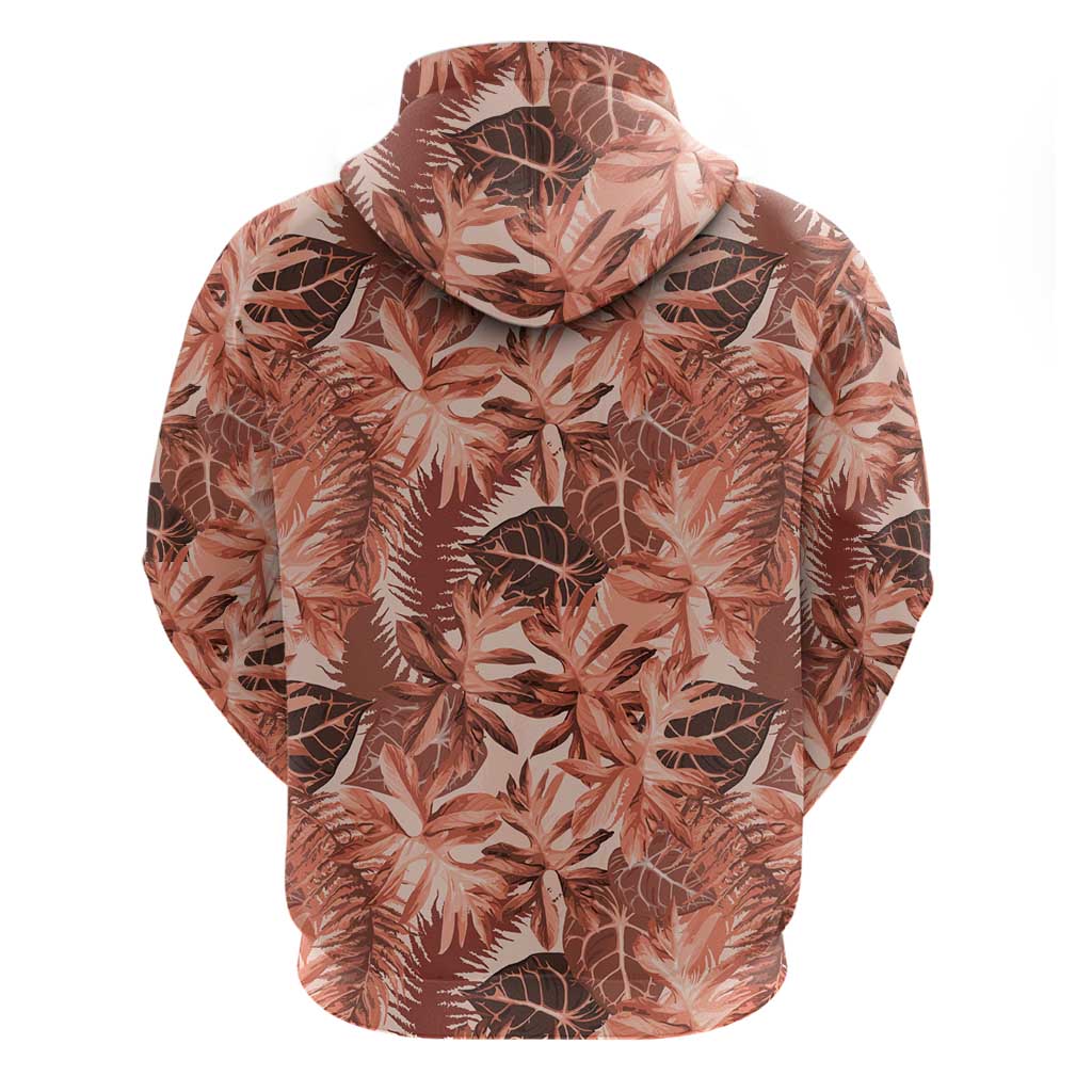 Hawaii Red Brown Tropical Leaves Zip Hoodie - Polynesian Pride