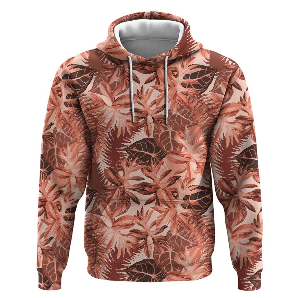 Hawaii Red Brown Tropical Leaves Zip Hoodie - Polynesian Pride