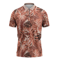 Hawaii Red Brown Tropical Leaves Zipper Polo Shirt - Polynesian Pride