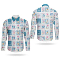 Hawaii Coastal Summer Postcard Couples Matching Long Sleeve Bodycon Dress and Long Sleeve Button Shirt