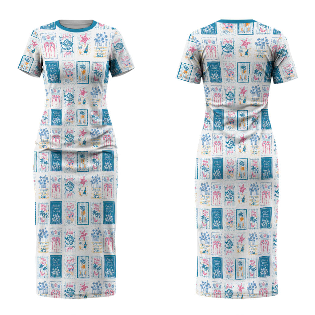 Hawaii Coastal Summer Postcard Couples Matching Short Sleeve Bodycon Dress and Hawaiian Shirt LT01 - Polynesian Pride