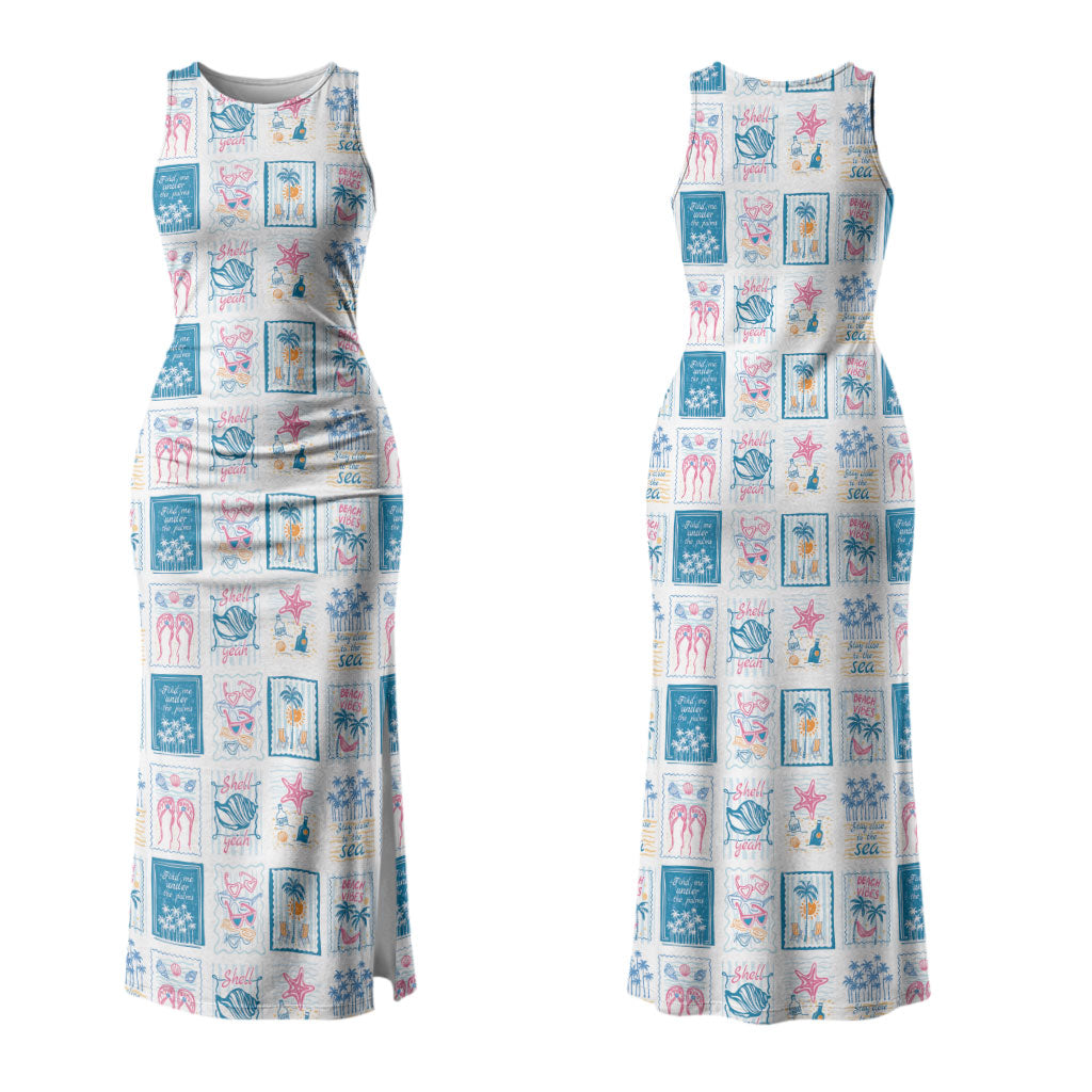 Hawaii Coastal Summer Postcard Couples Matching Tank Maxi Dress and Hawaiian Shirt