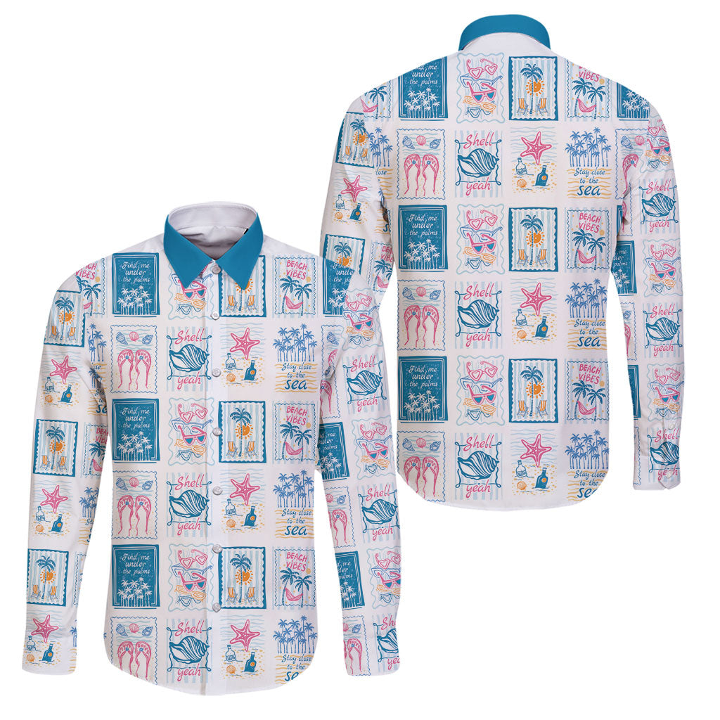 Hawaii Coastal Summer Postcard Family Matching Off The Shoulder Long Sleeve Dress and Hawaiian Shirt