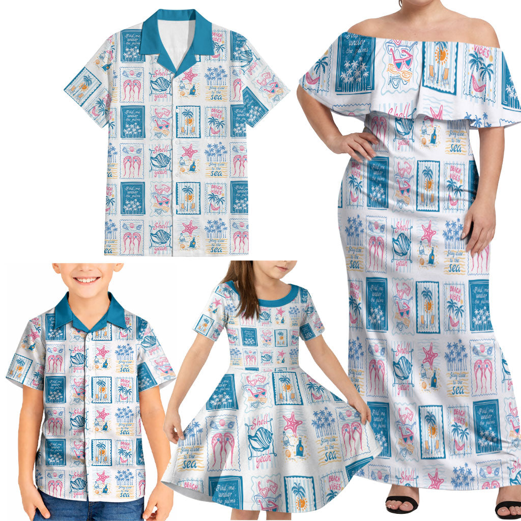Hawaii Coastal Summer Postcard Family Matching Off Shoulder Maxi Dress and Hawaiian Shirt LT01 - Polynesian Pride