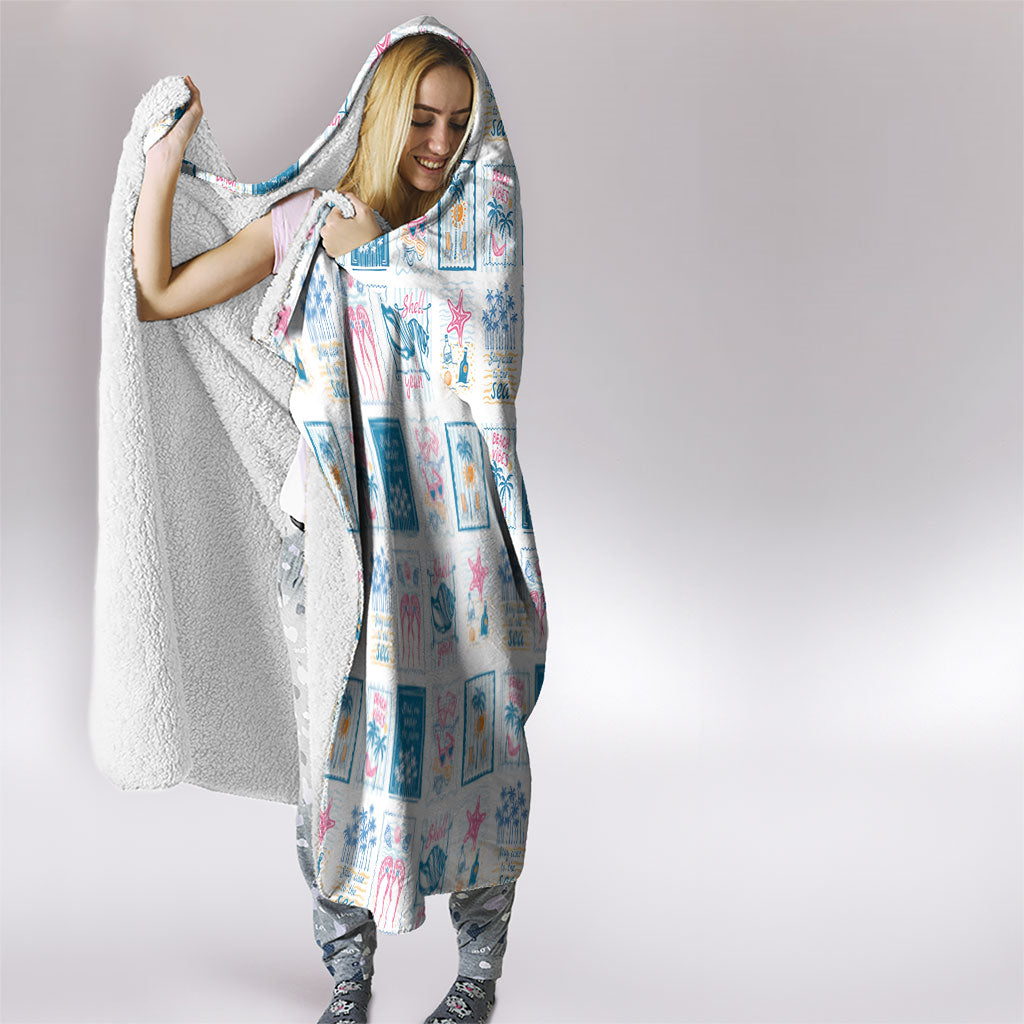 Hawaii Coastal Summer Postcard Hooded Blanket