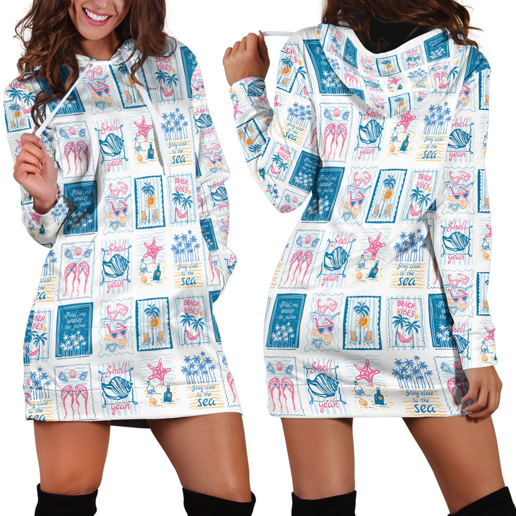 Hawaii Coastal Summer Postcard Hoodie Dress