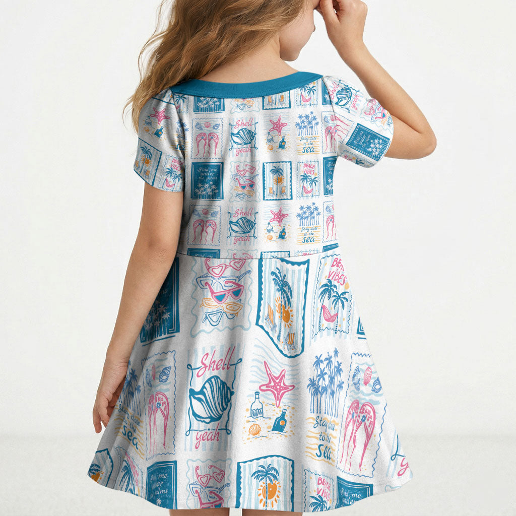 Hawaii Coastal Summer Postcard Kid Short Sleeve Dress