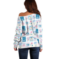 Hawaii Coastal Summer Postcard Off Shoulder Sweater