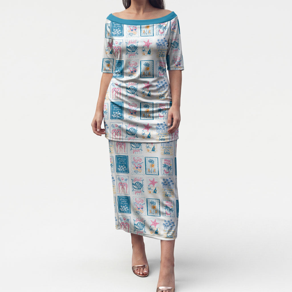 Hawaii Coastal Summer Postcard Puletasi LT01 Long Dress Multicolor - Polynesian Pride
