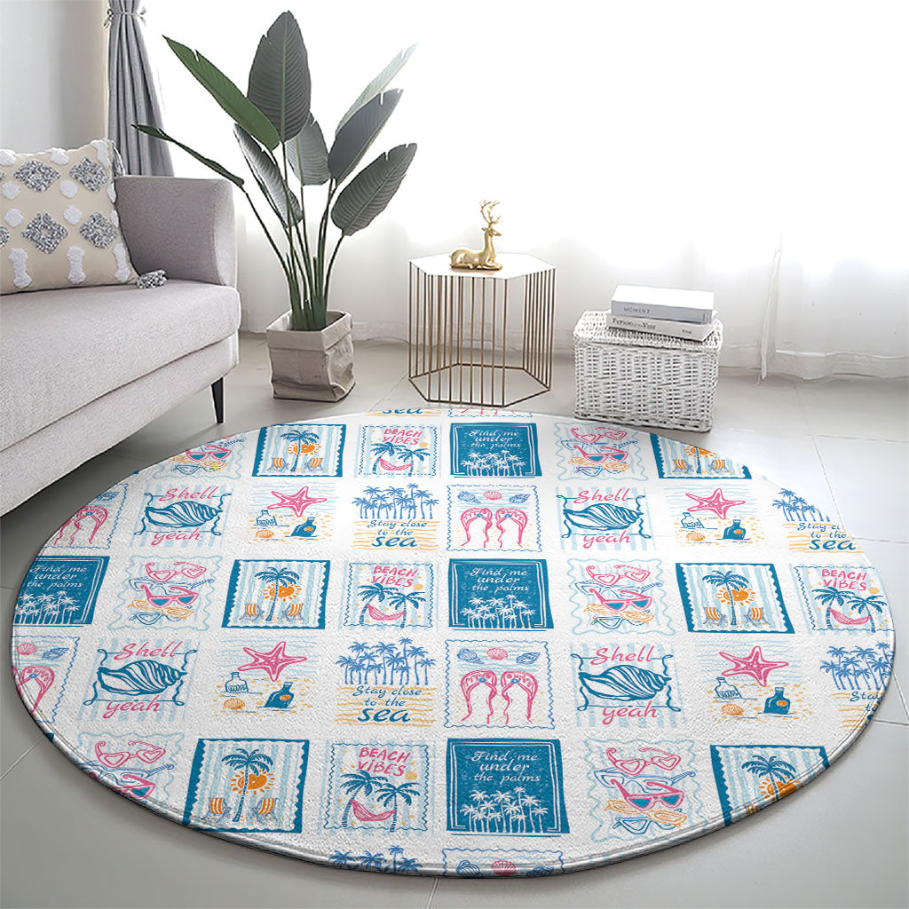 Hawaii Coastal Summer Postcard Round Carpet