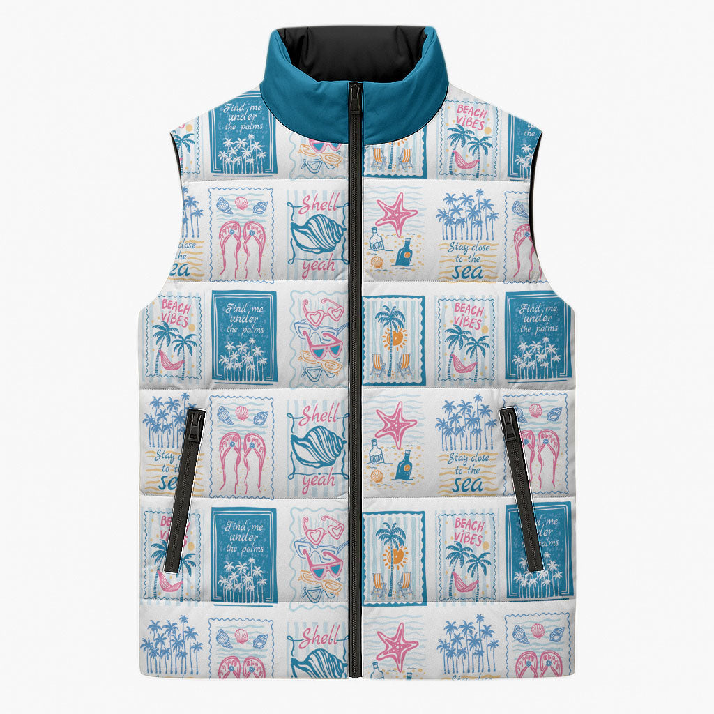 Hawaii Coastal Summer Postcard Sleeveless Puffer Jacket LT01 Unisex Multicolor - Polynesian Pride