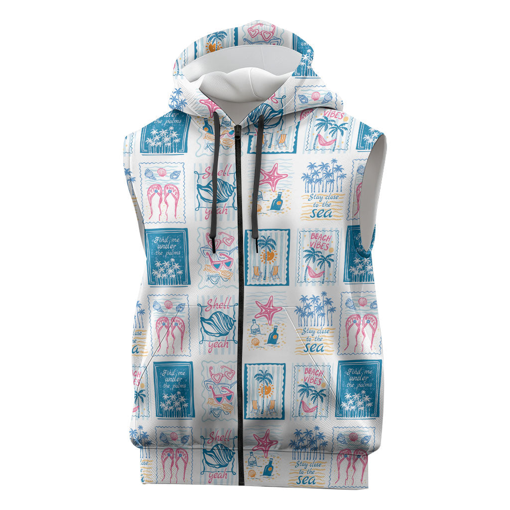 Hawaii Coastal Summer Postcard Sleeveless Zip Hoodie