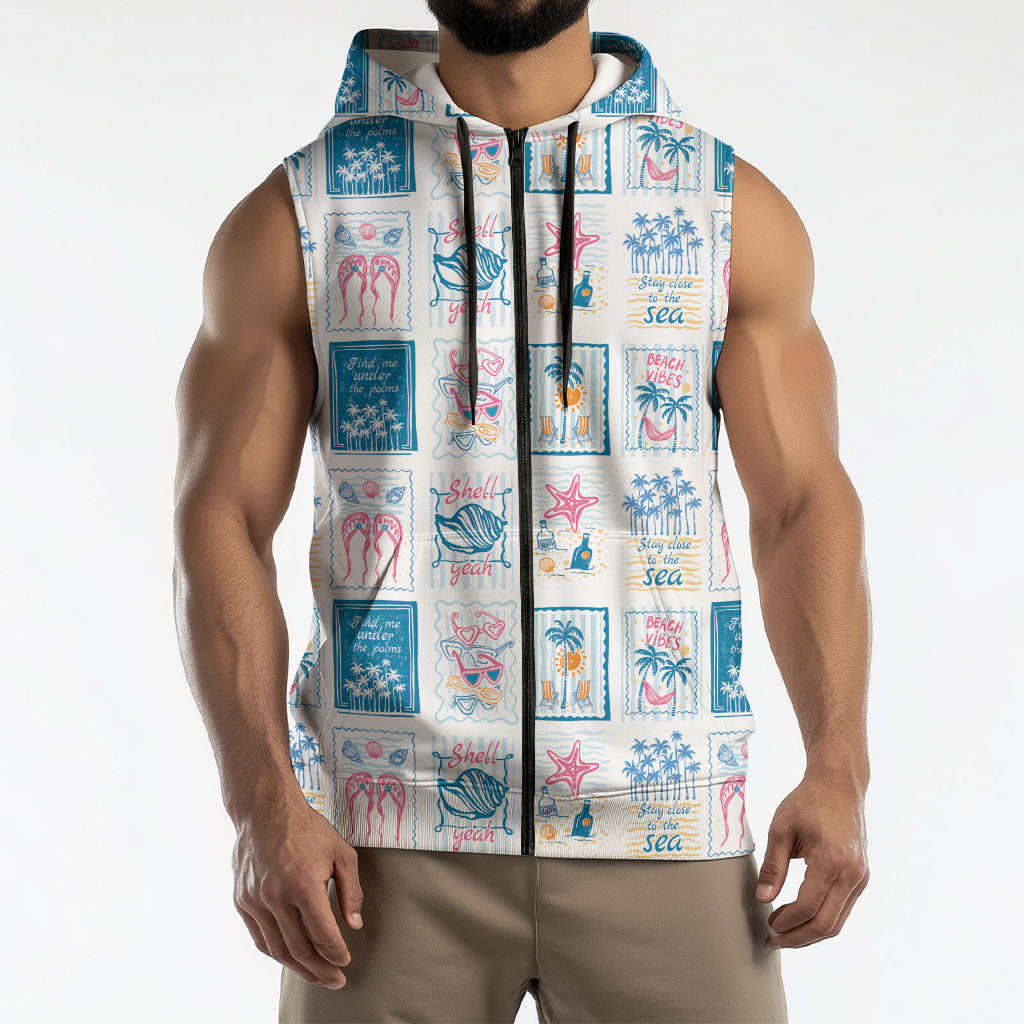 Hawaii Coastal Summer Postcard Sleeveless Zip Hoodie