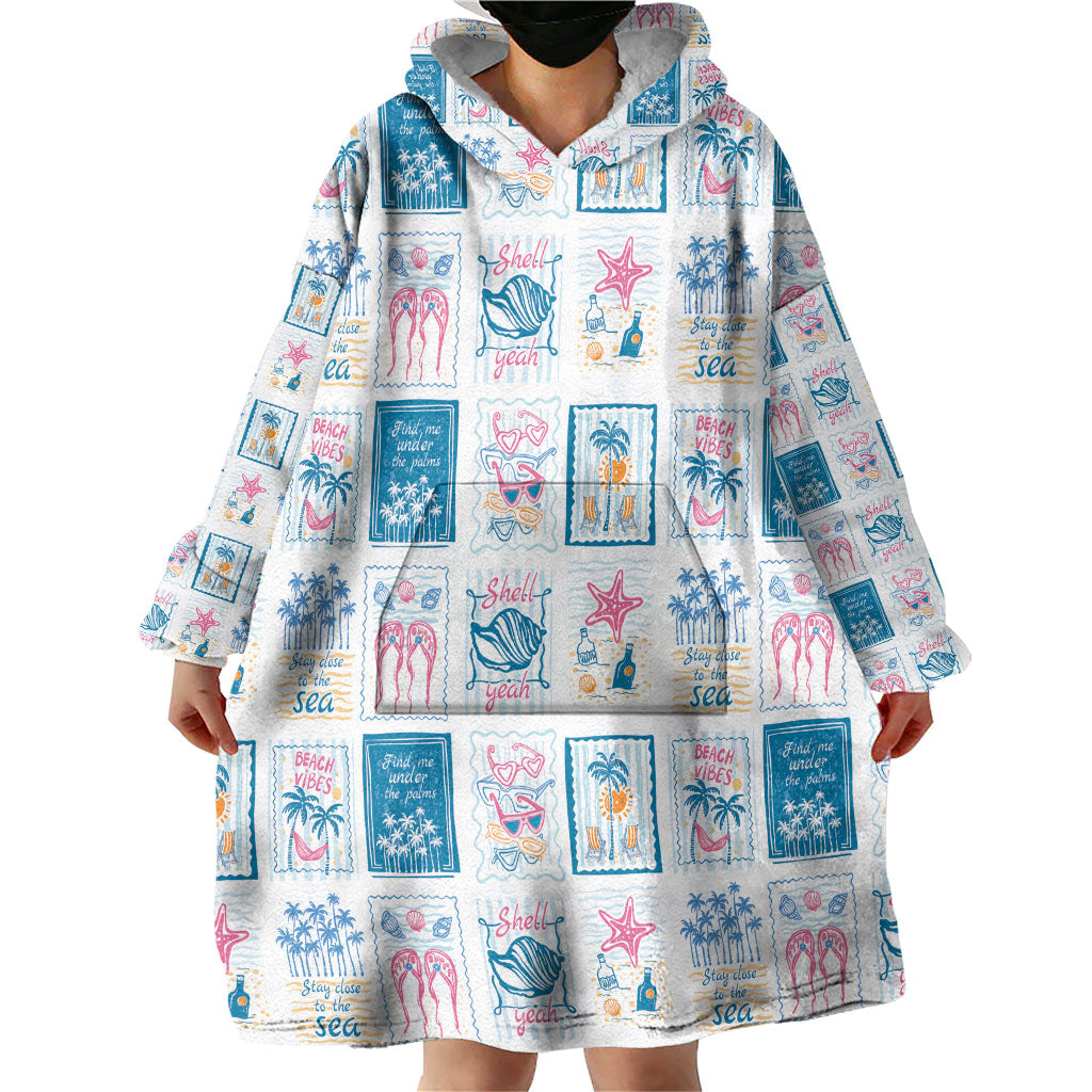 Hawaii Coastal Summer Postcard Wearable Blanket Hoodie