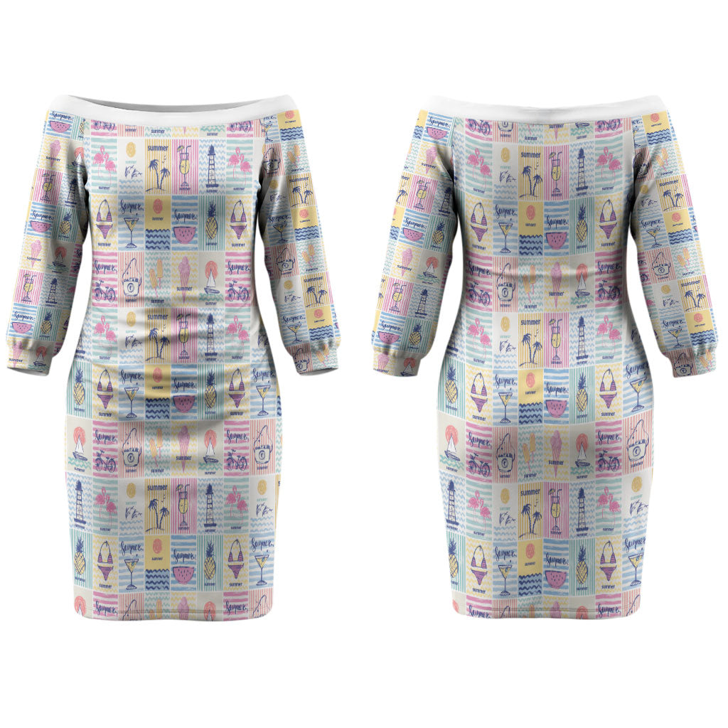 Aloha Summer Posters Grunge Textures Couples Matching Off The Shoulder Long Sleeve Dress and Long Sleeve Button Shirt