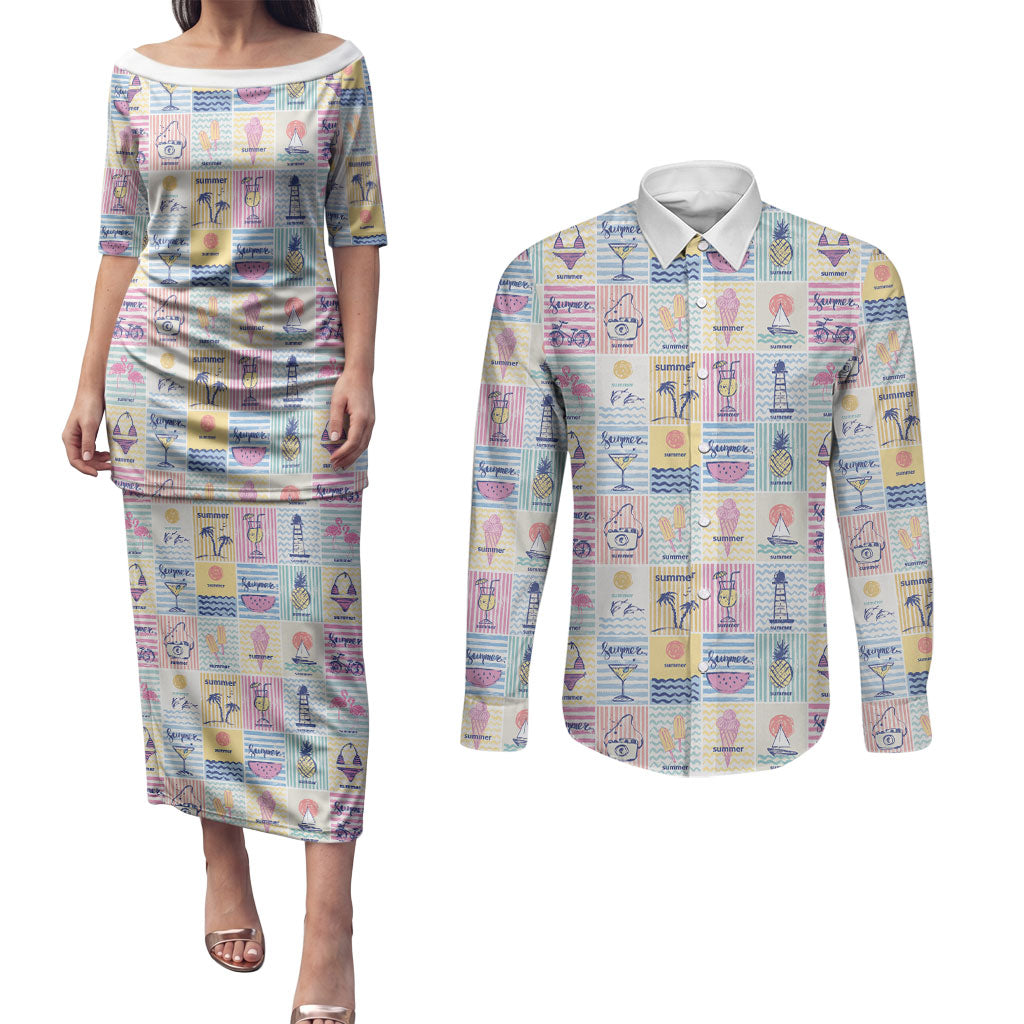 Aloha Summer Posters Grunge Textures Couples Matching Puletasi and Long Sleeve Button Shirt