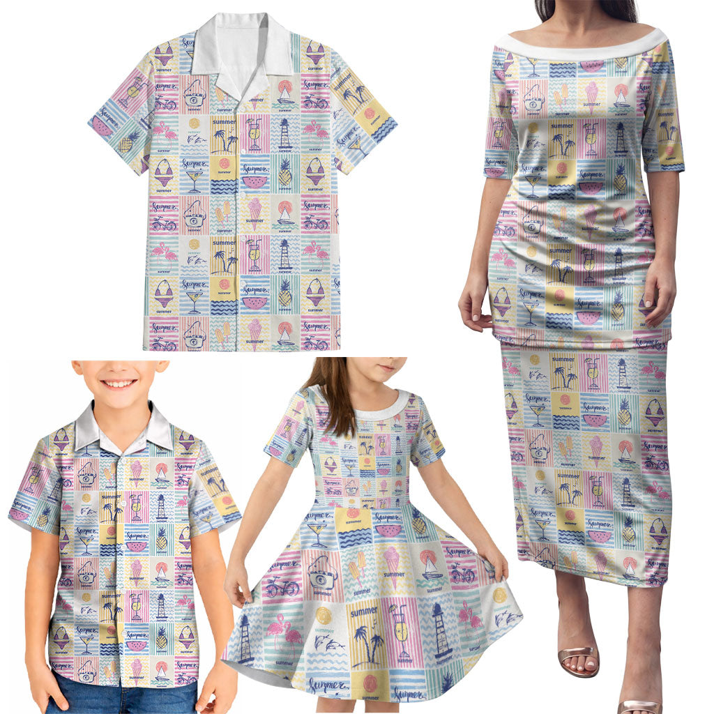 Aloha Summer Posters Grunge Textures Family Matching Puletasi and Hawaiian Shirt