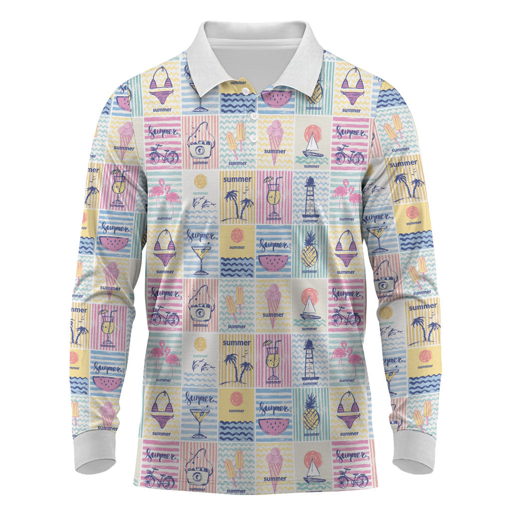 Aloha Summer Posters Grunge Textures Long Sleeve Polo Shirt