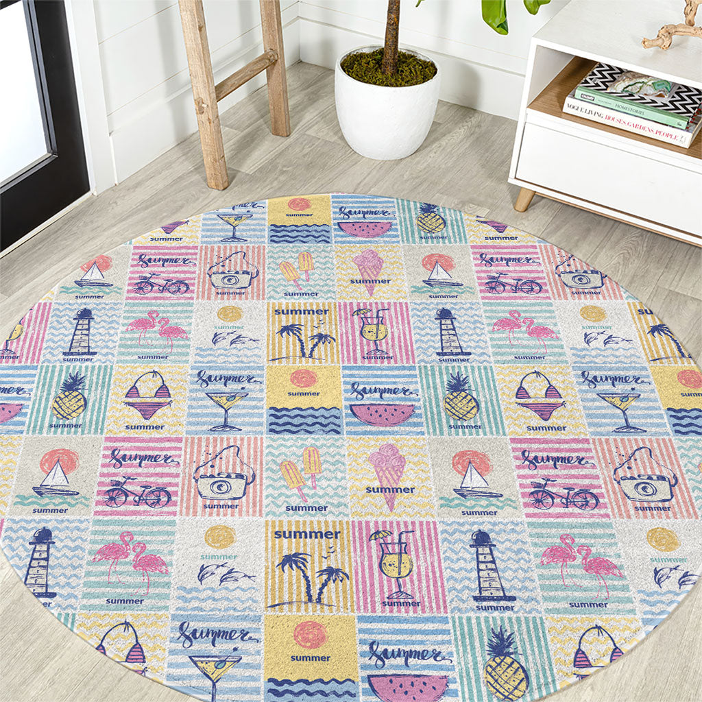 Aloha Summer Posters Grunge Textures Round Carpet LT01 Multicolor - Polynesian Pride