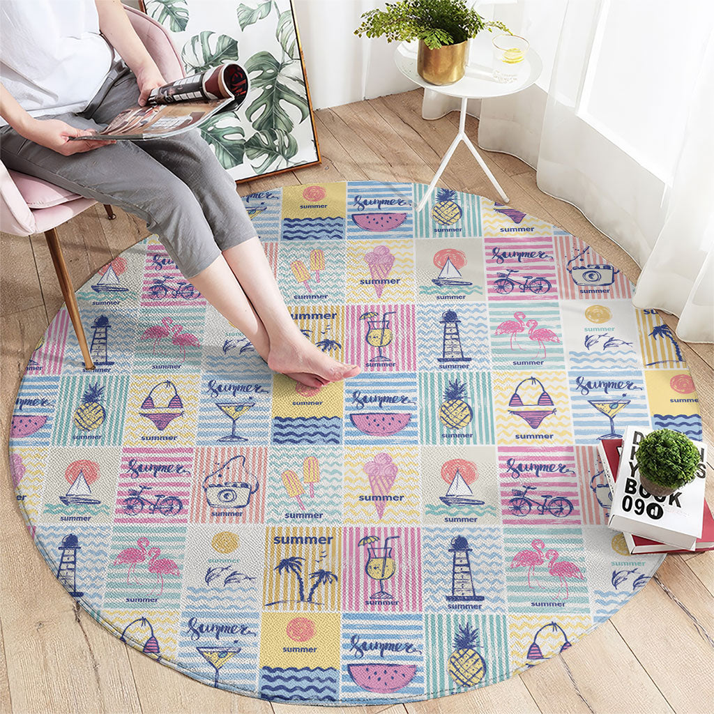 Aloha Summer Posters Grunge Textures Round Carpet